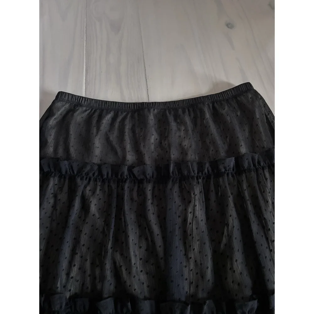 Simonton Says Black Sheer Polka Dot Tiered Skirt Women's Flowy Boho A-Line Large